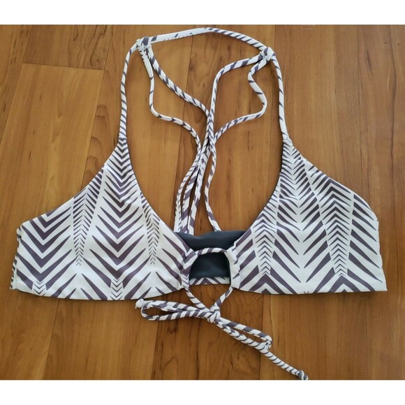 Unbranded Other - Women's White Gray Stripe Keyhole Tie-Front Size L Strappy Back Bikini Top